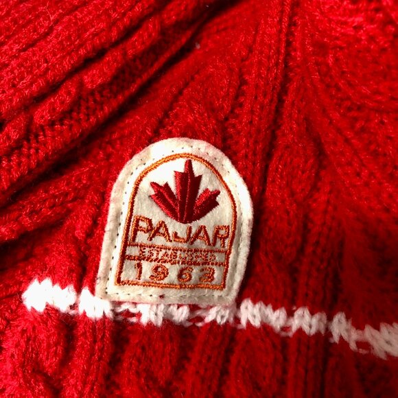 Pajar Canada Est. 1963. Red Cable Knit Wool 80" Scarf | Logo Patch Winter Warm - Picture 5 of 5